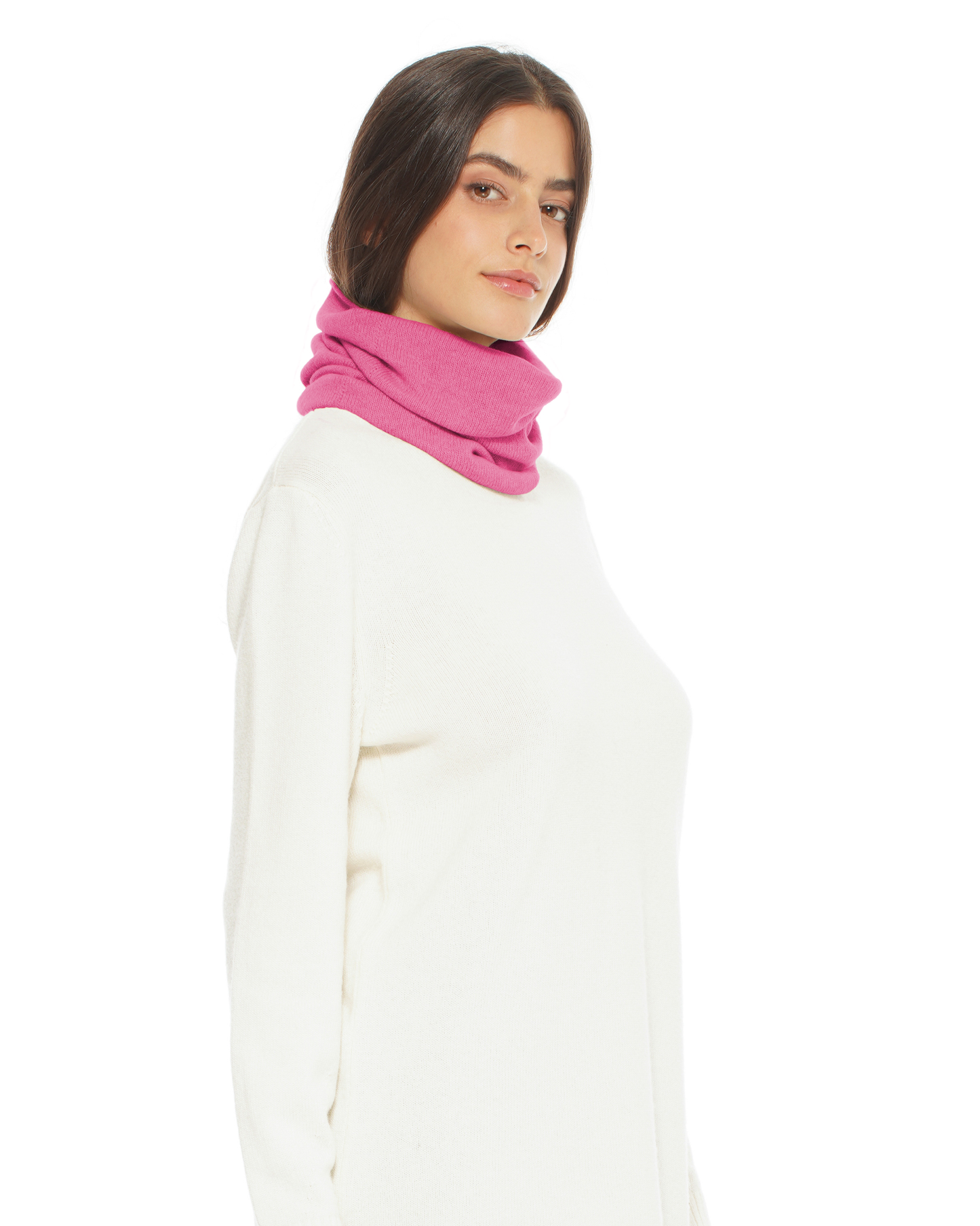 Pure Cashmere Knit Collar Infinity Scarf Fuchsia