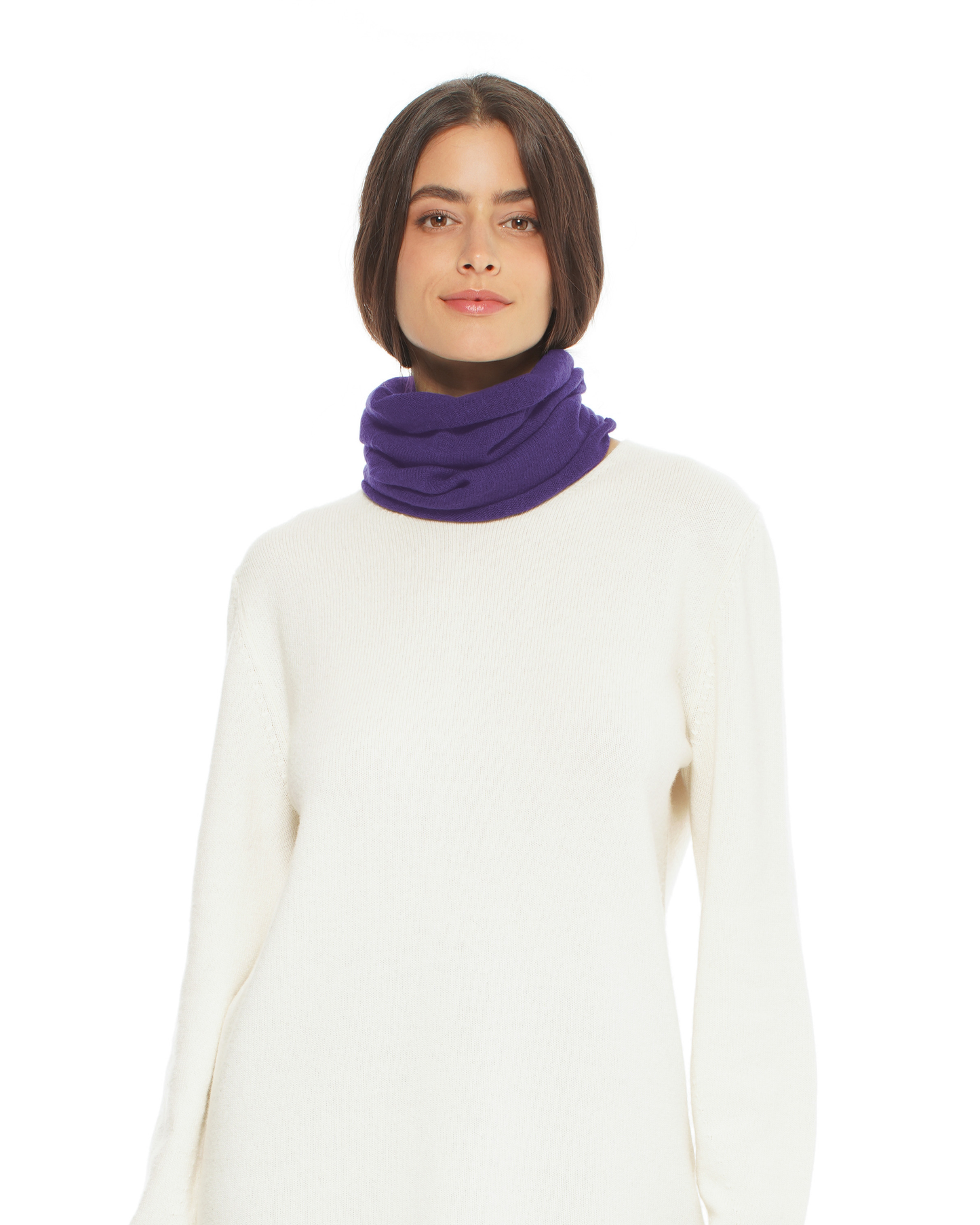 Pure Cashmere Knit Collar Infinity Scarf Iris Purple