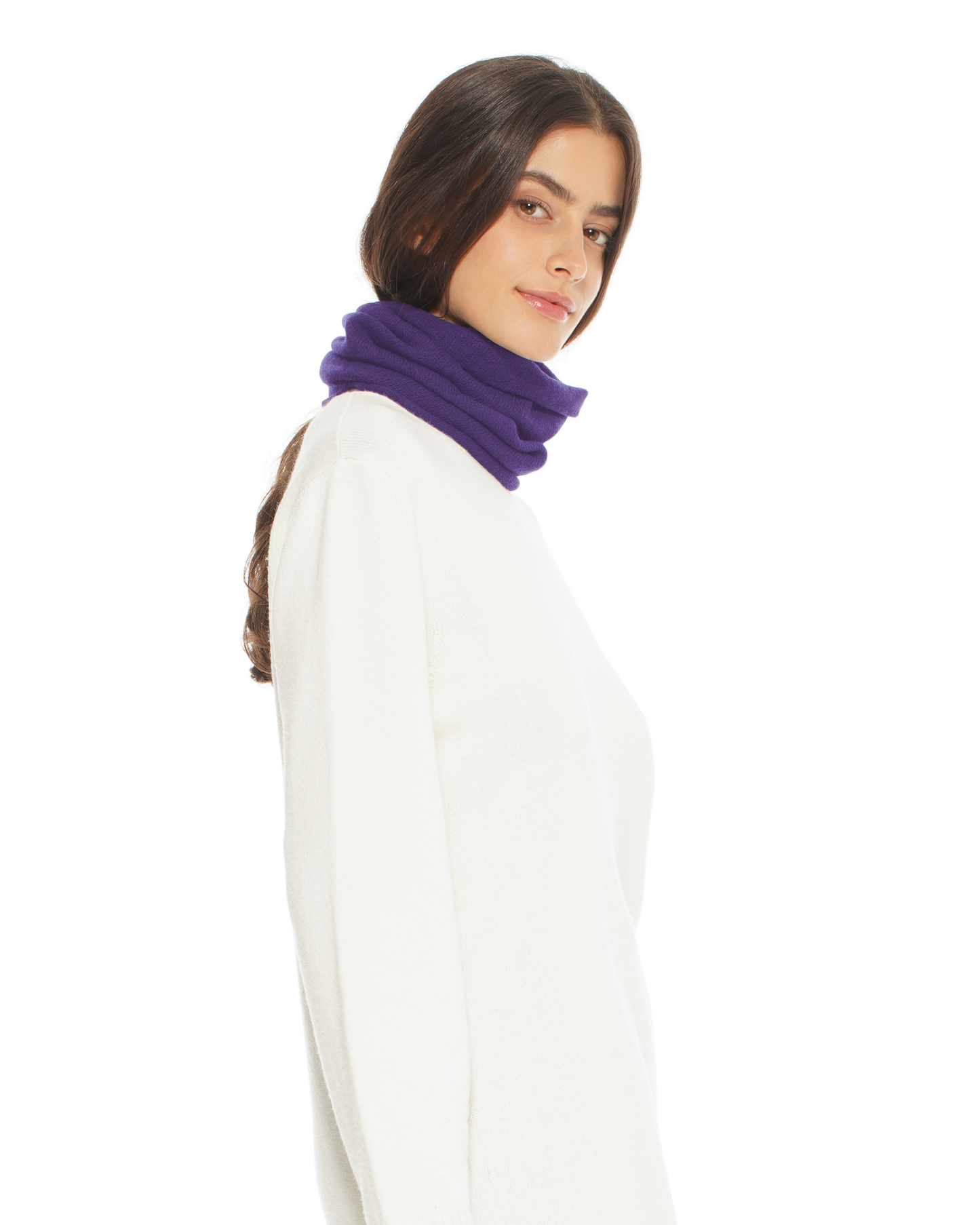 Pure Cashmere Knit Collar Infinity Scarf Iris Purple
