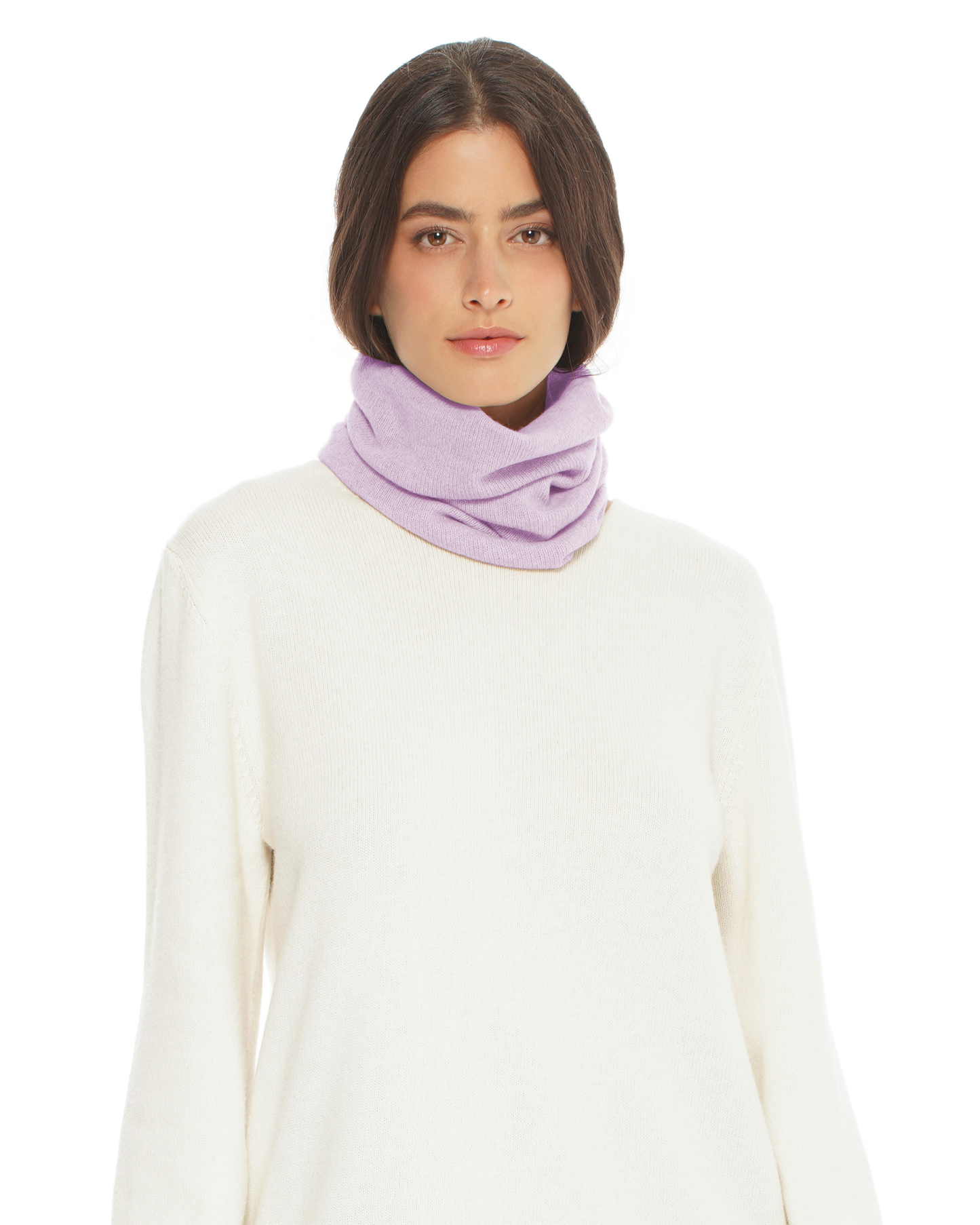 Pure Cashmere Knit Collar Infinity Scarf Lilac