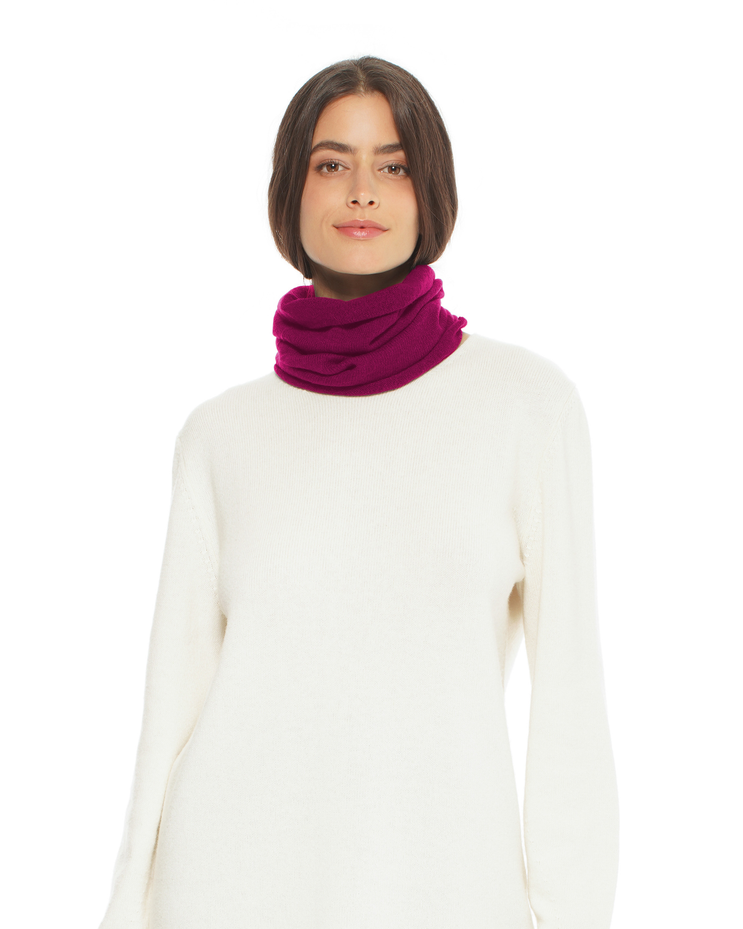 Pure Cashmere Knit Collar Infinity Scarf Magenta