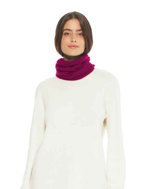 Pure Cashmere Knit Collar Infinity Scarf Magenta