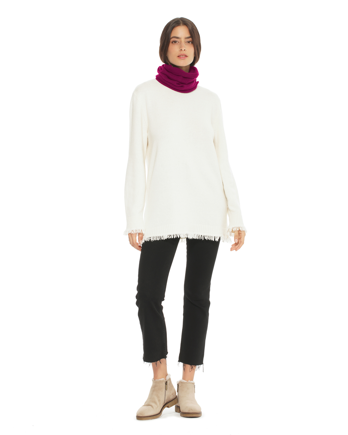 Pure Cashmere Knit Collar Infinity Scarf Magenta