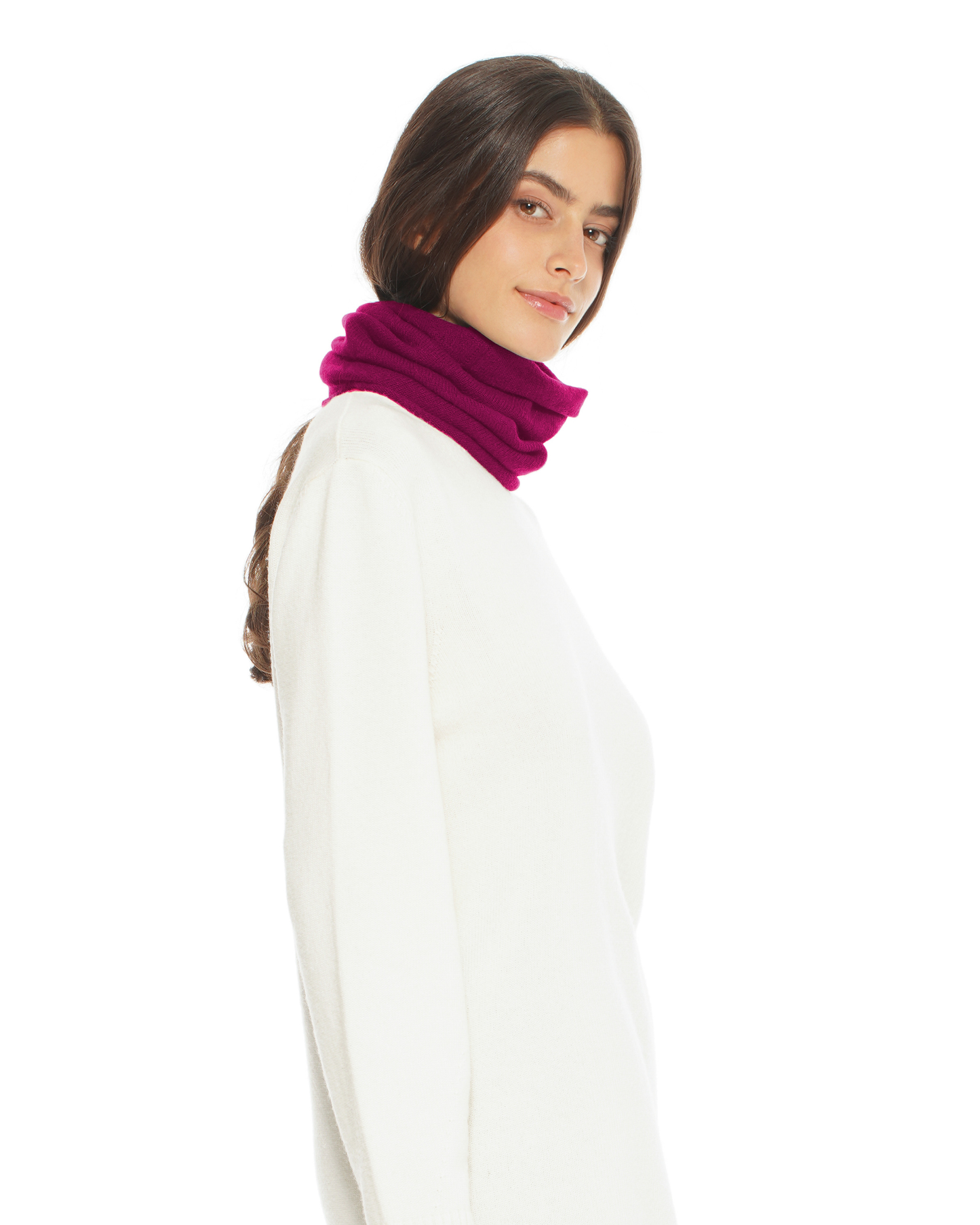 Pure Cashmere Knit Collar Infinity Scarf Magenta
