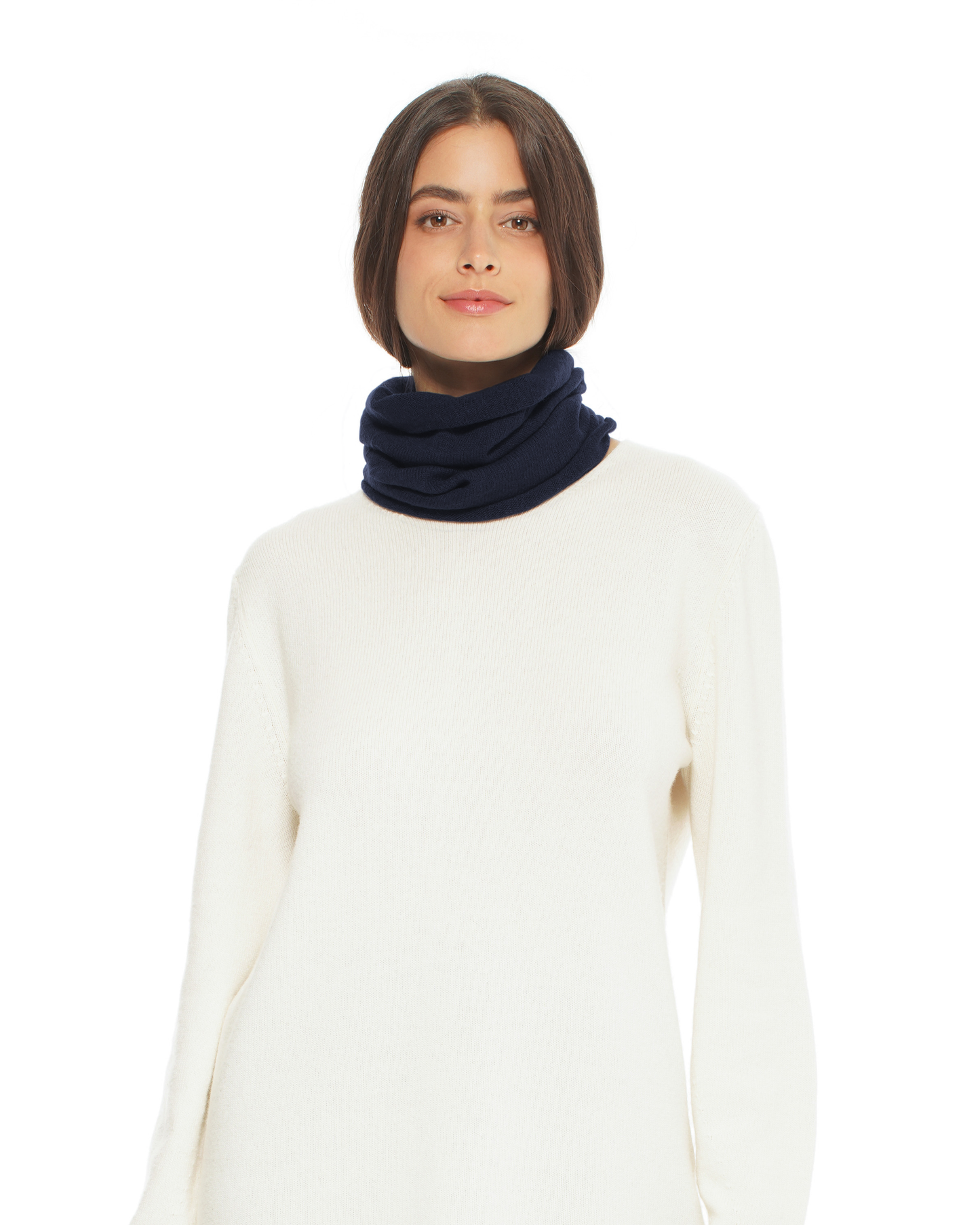Pure Cashmere Knit Collar Infinity Scarf Night Blue