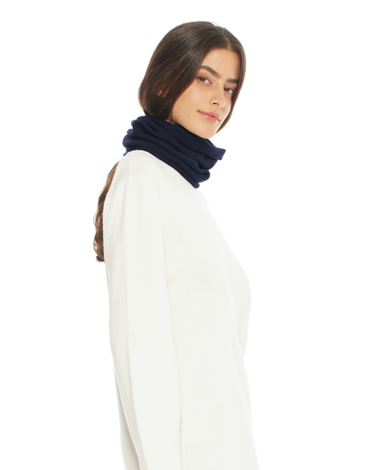 Pure Cashmere Knit Collar Infinity Scarf Night Blue