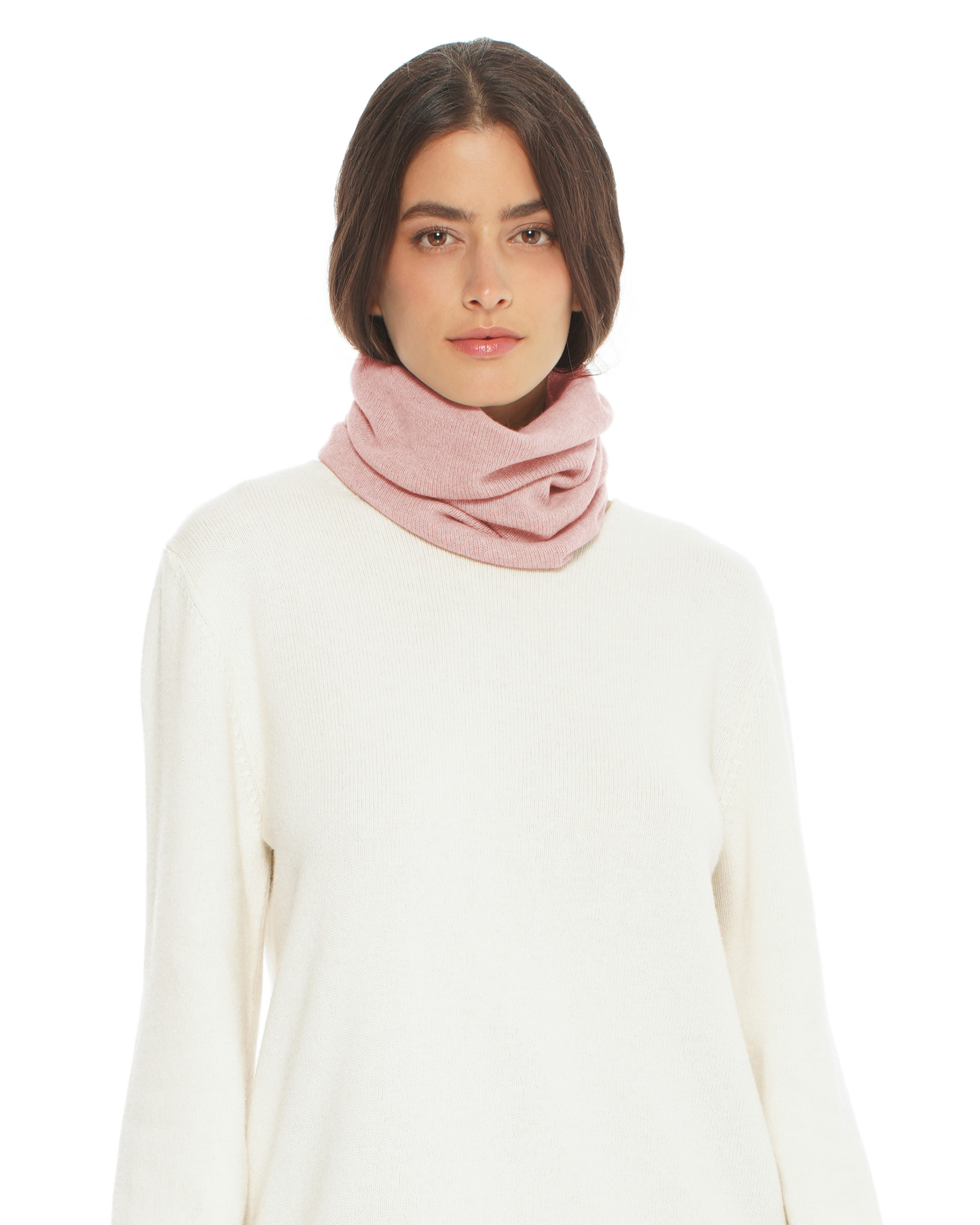 Pure Cashmere Knit Collar Infinity Scarf Old Rose