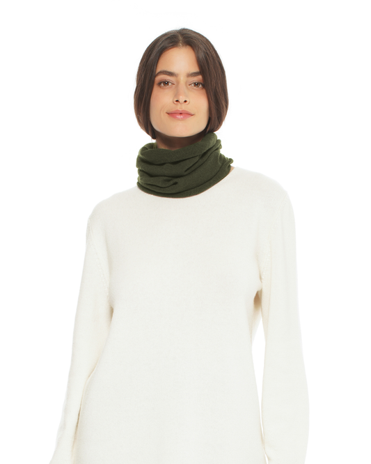 Pure Cashmere Knit Collar Infinity Scarf Olive Green