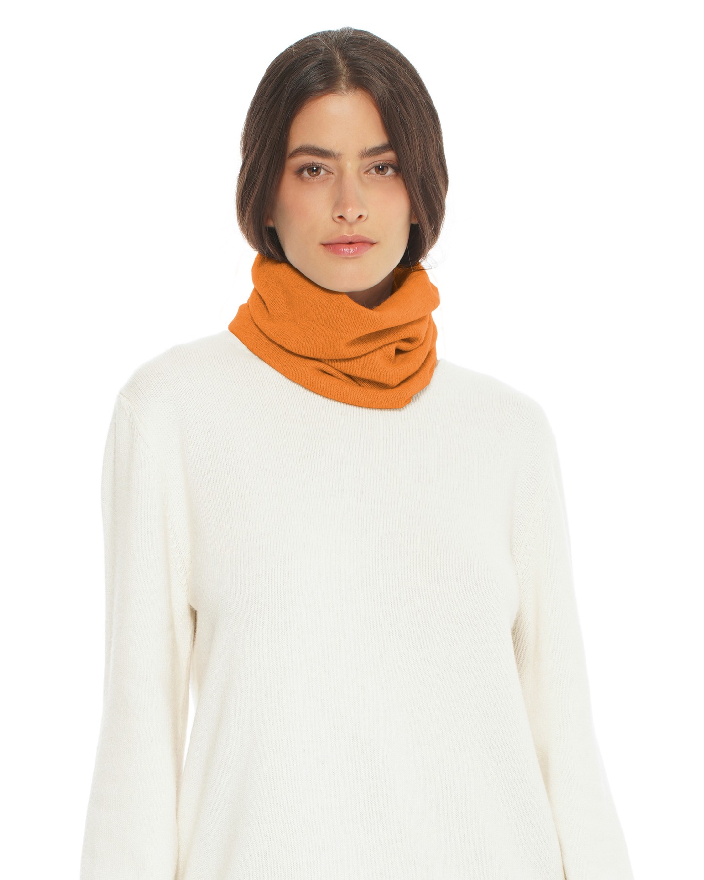 Pure Cashmere Knit Collar Infinity Scarf Saffron