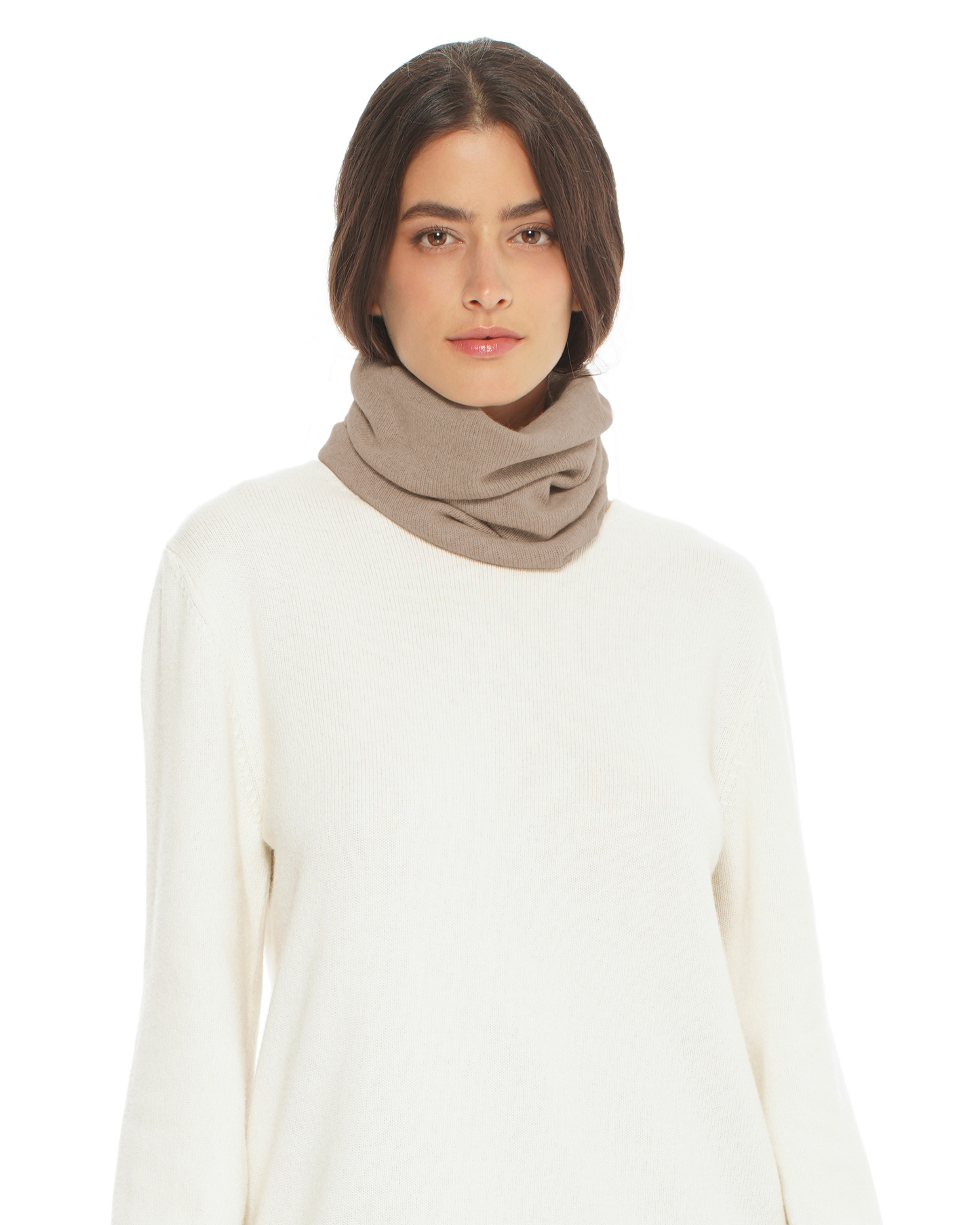 Pure Cashmere Knit Collar Infinity Scarf Taupe