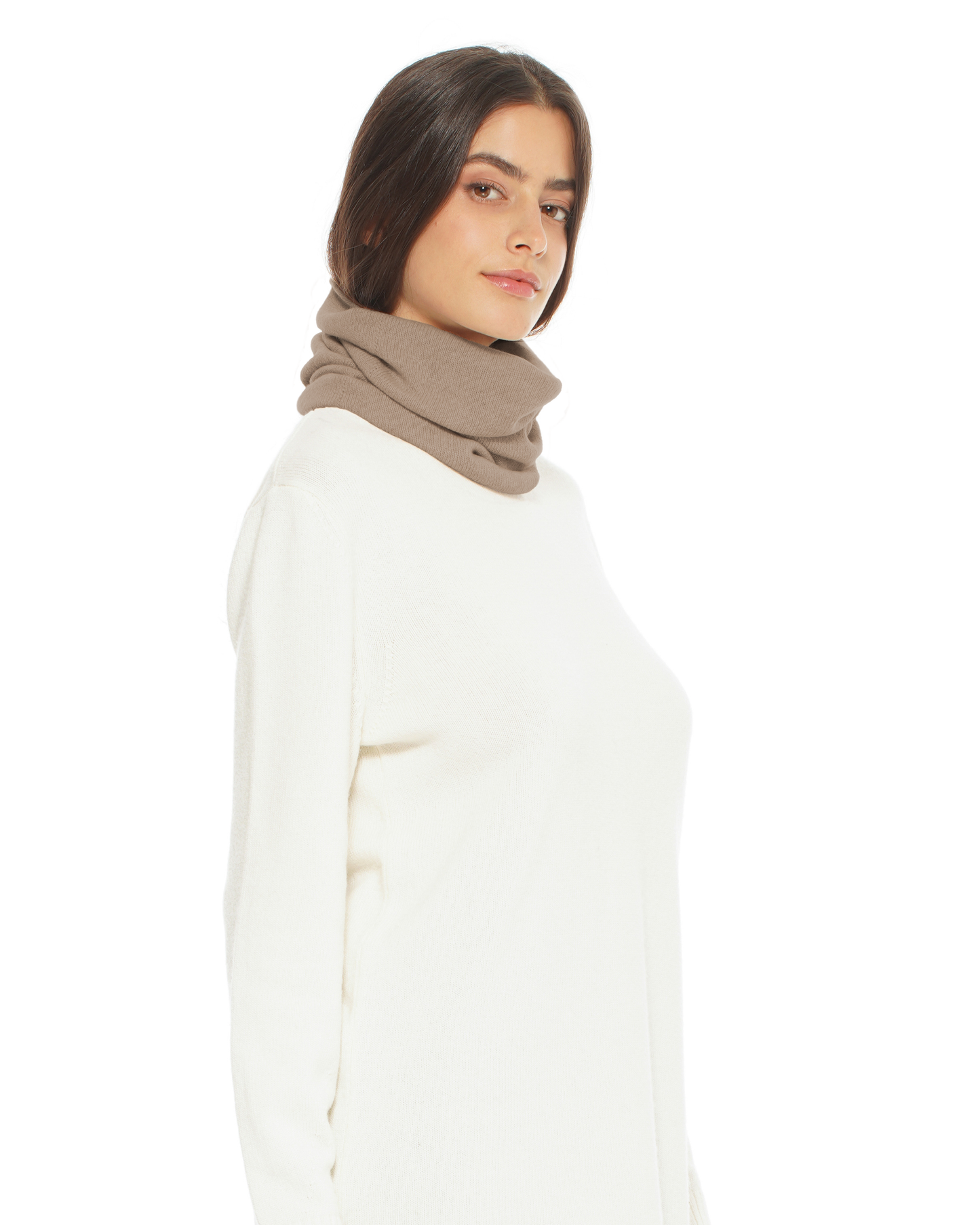 Pure Cashmere Knit Collar Infinity Scarf Taupe