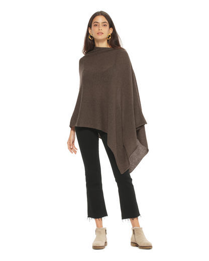 Women's Pure Cashmere Textured Knit Poncho Coffee