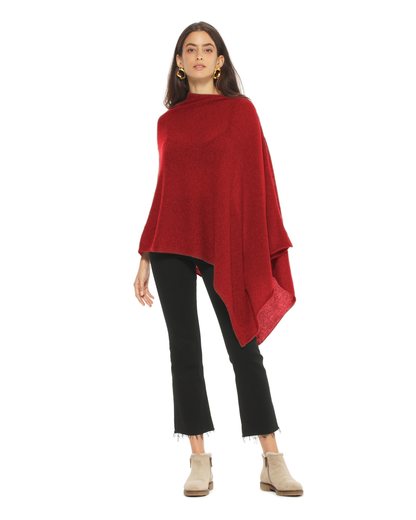 Women's Pure Cashmere Textured Knit Poncho Chianti