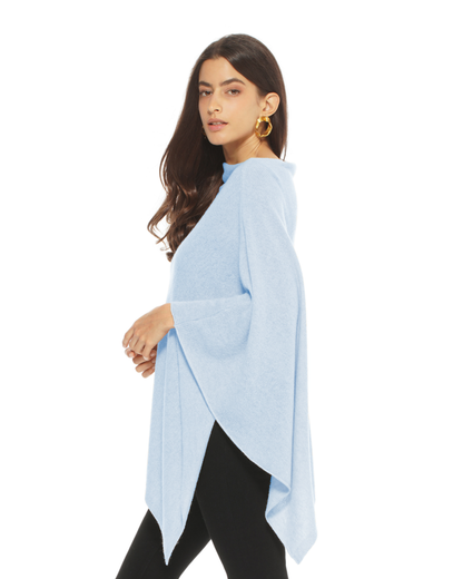 Women's Essential Pure Cashmere Poncho Pastel Blue