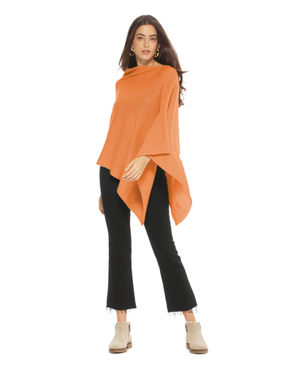 Women's Pure Cashmere Textured Knit Poncho Saffron