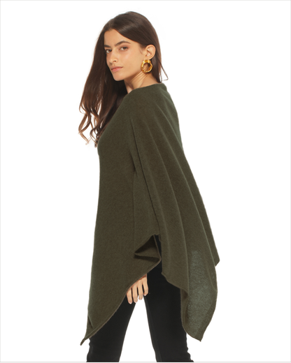 Women's Pure Cashmere Textured Knit Poncho Olive Green