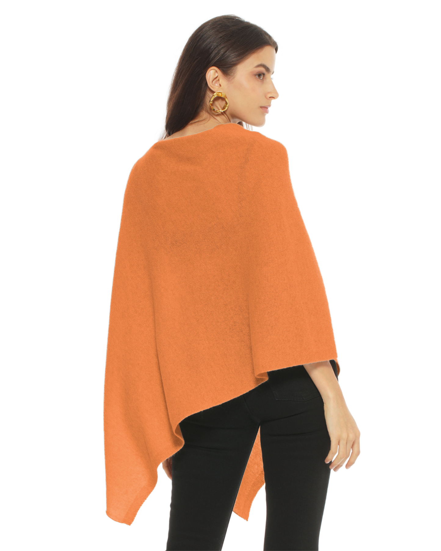 Women's Pure Cashmere Textured Knit Poncho Saffron
