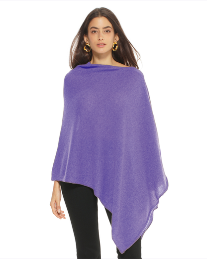 Women's Pure Cashmere Textured Knit Poncho Iris Purple