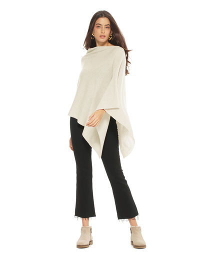 Women's Essential Pure Cashmere Poncho Milk White