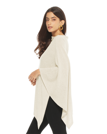Women's Essential Pure Cashmere Poncho Milk White