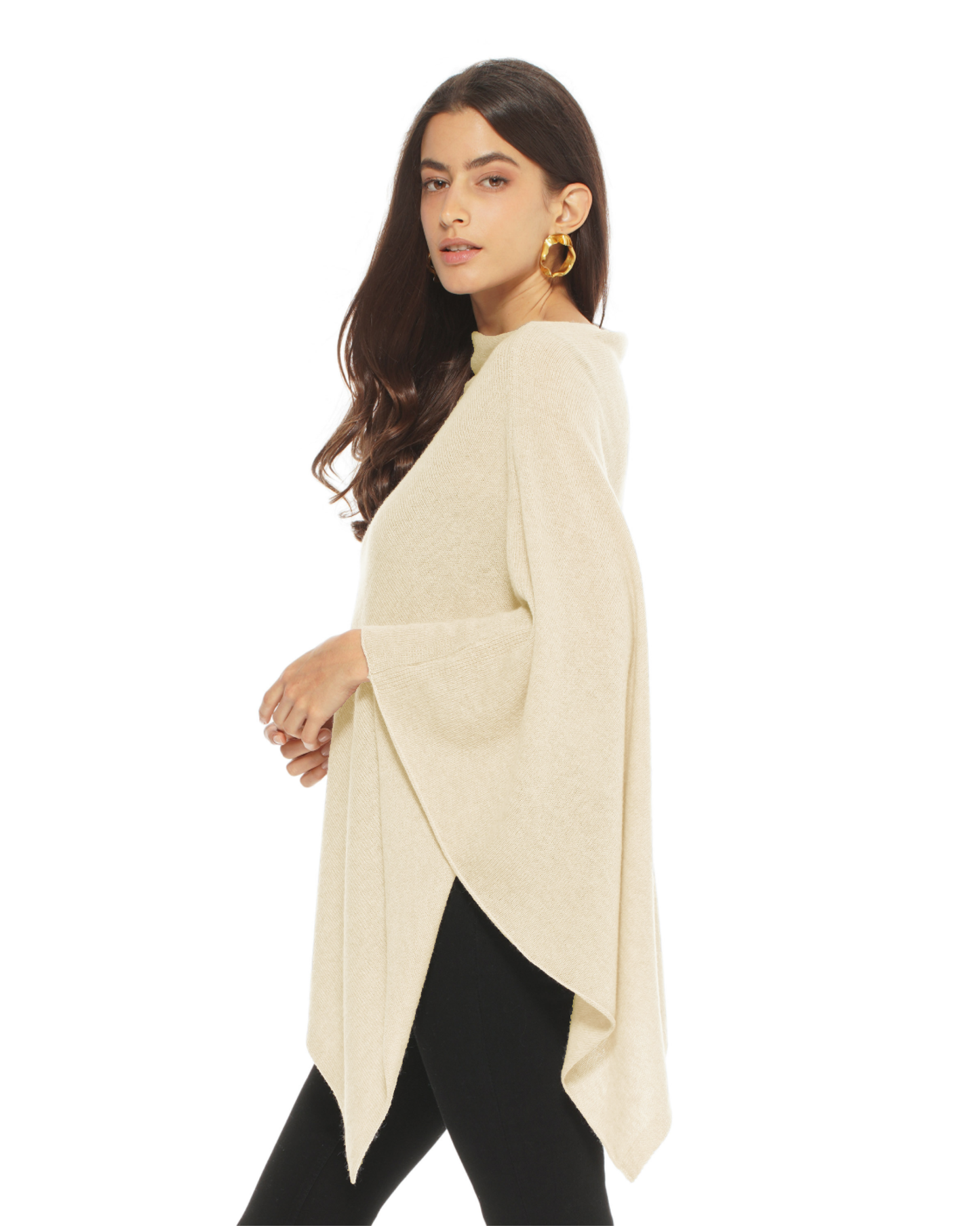 Women's Pure Cashmere Textured Knit Poncho Butter Yellow