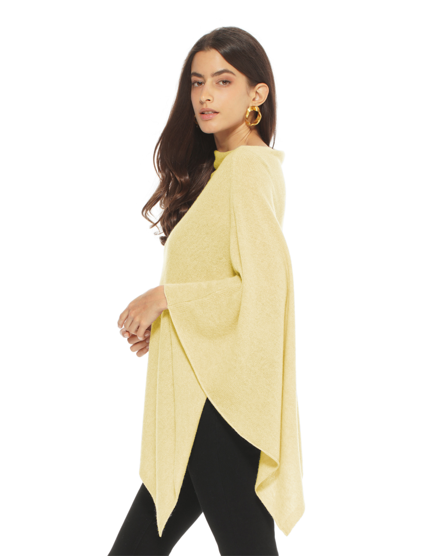 Women's Essential Pure Cashmere Poncho Lemon Yellow
