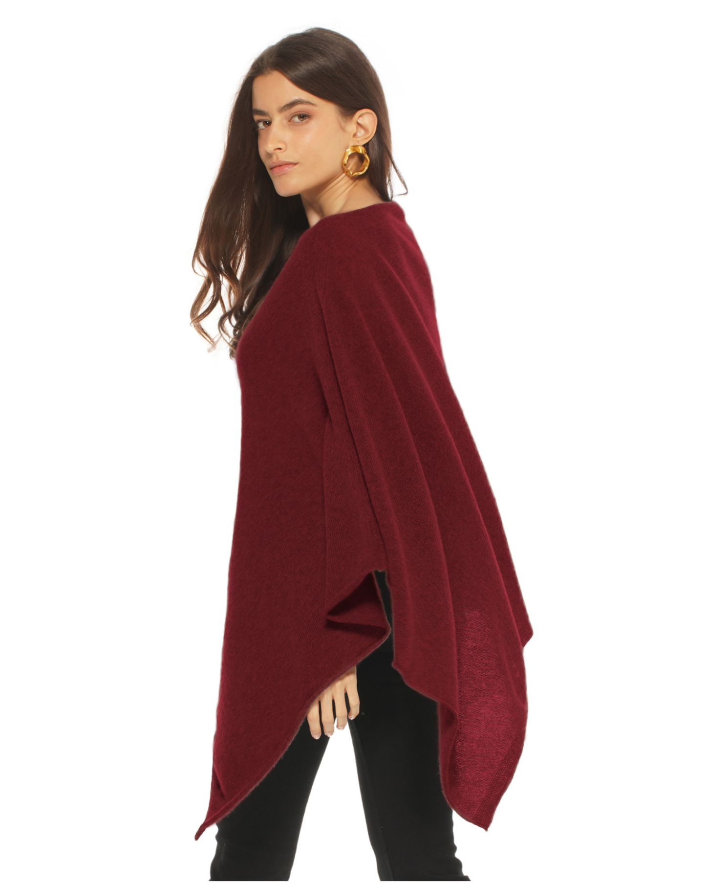 Women's Essential Pure Cashmere Poncho Bordeaux