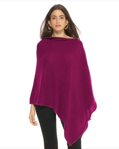 Women's Pure Cashmere Textured Knit Poncho Magenta