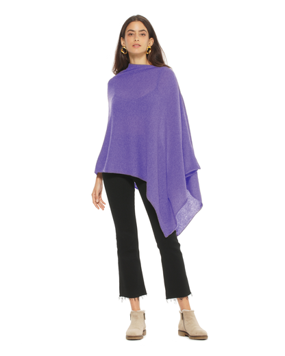 Women's Pure Cashmere Textured Knit Poncho Iris Purple