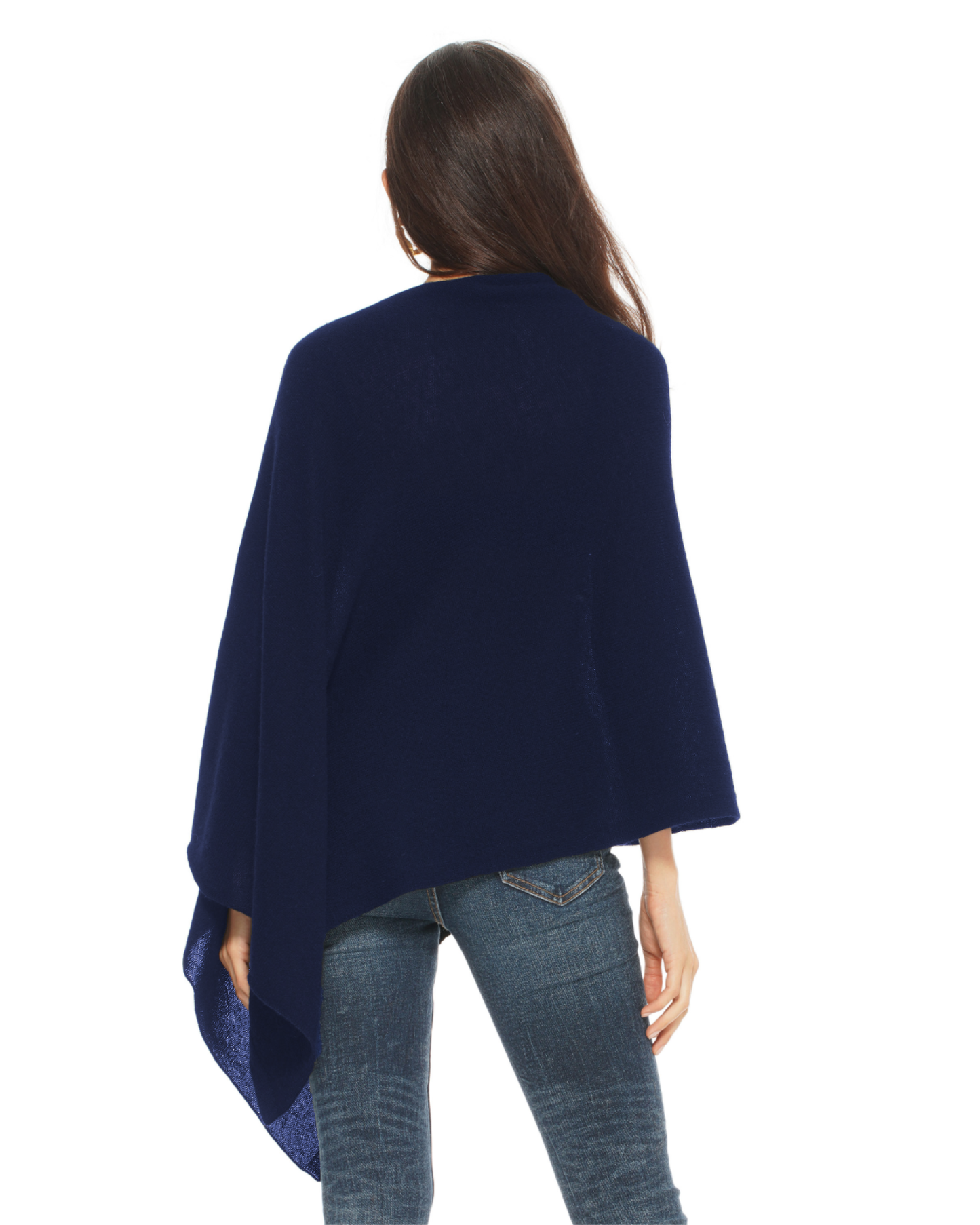 Women's Pure Cashmere Textured Knit Poncho Blue