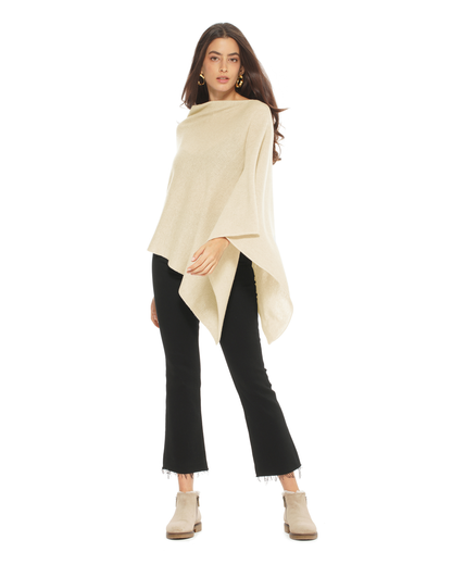 Women's Pure Cashmere Textured Knit Poncho Butter Yellow