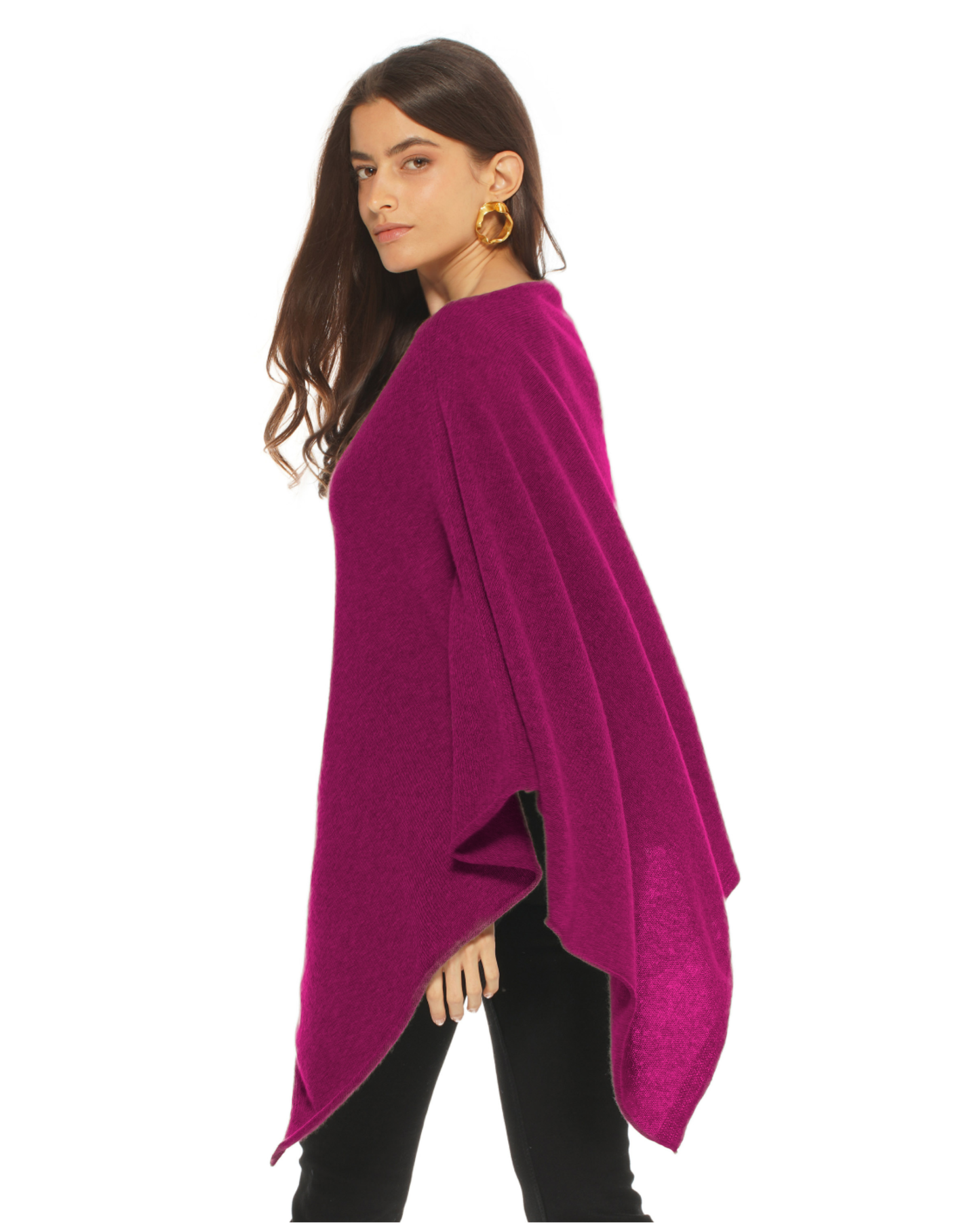 Women's Pure Cashmere Textured Knit Poncho Magenta