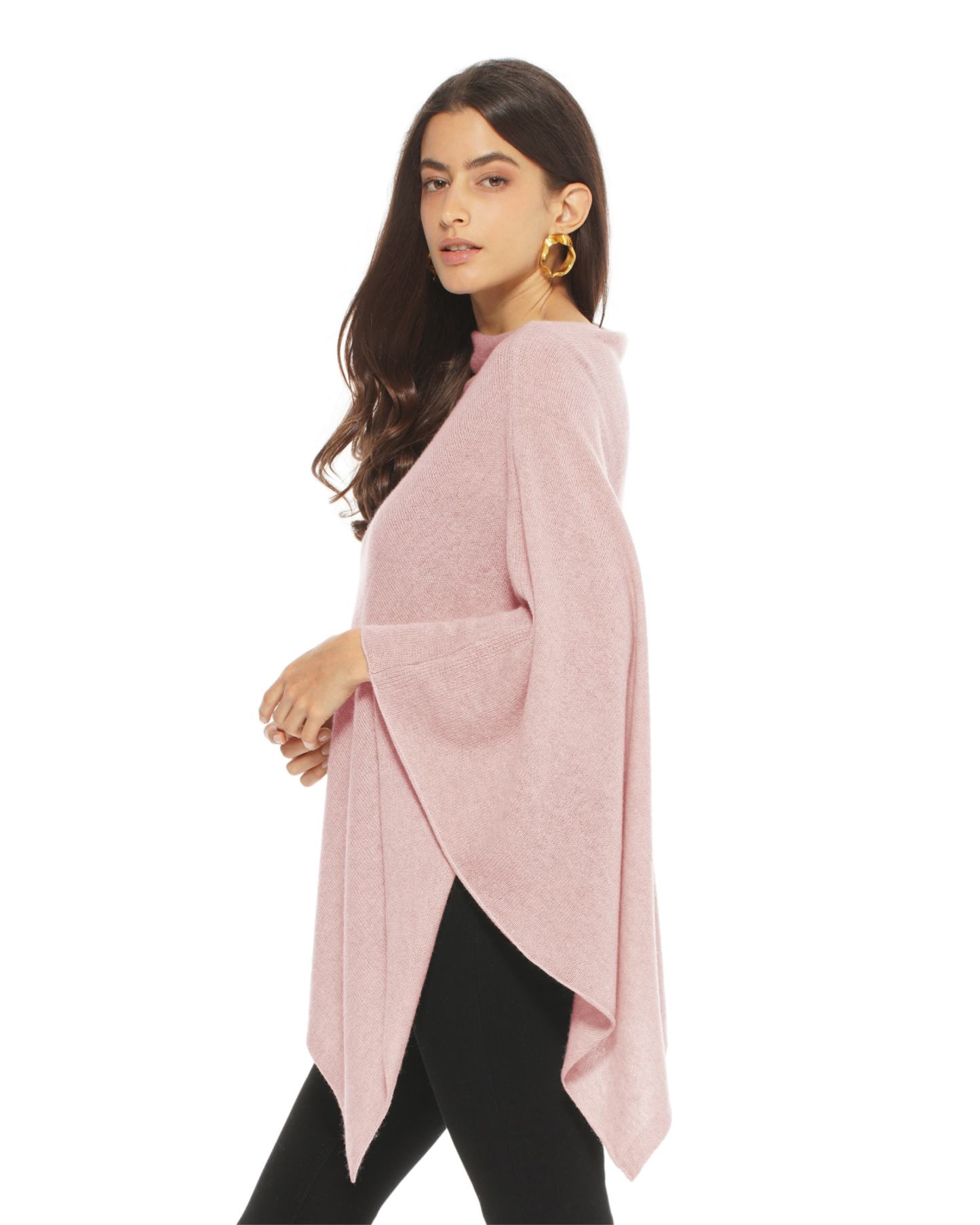 Women's Pure Cashmere Textured Knit Poncho Old Rose