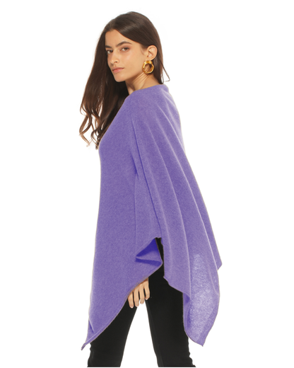 Women's Pure Cashmere Textured Knit Poncho Iris Purple