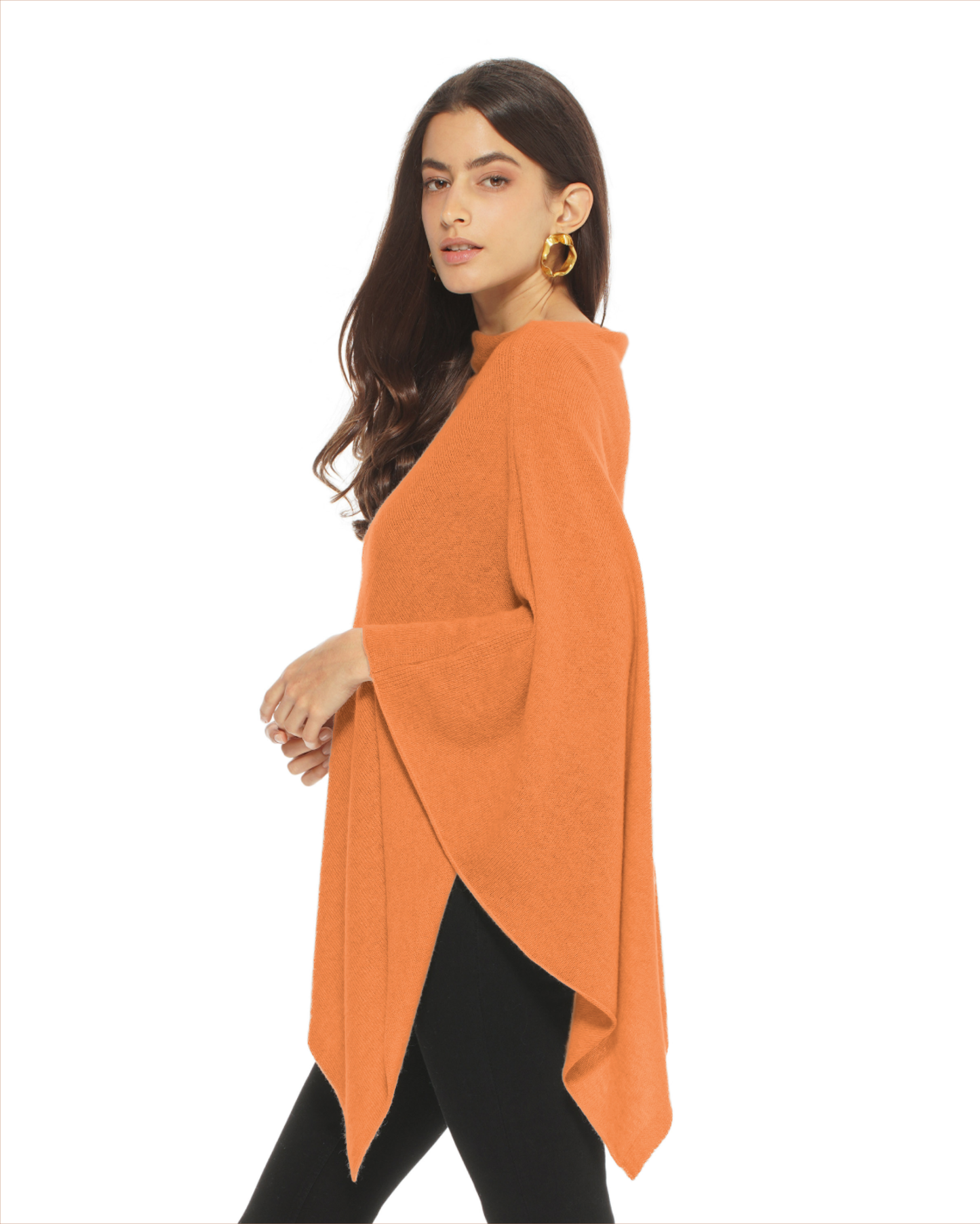 Women's Pure Cashmere Textured Knit Poncho Saffron