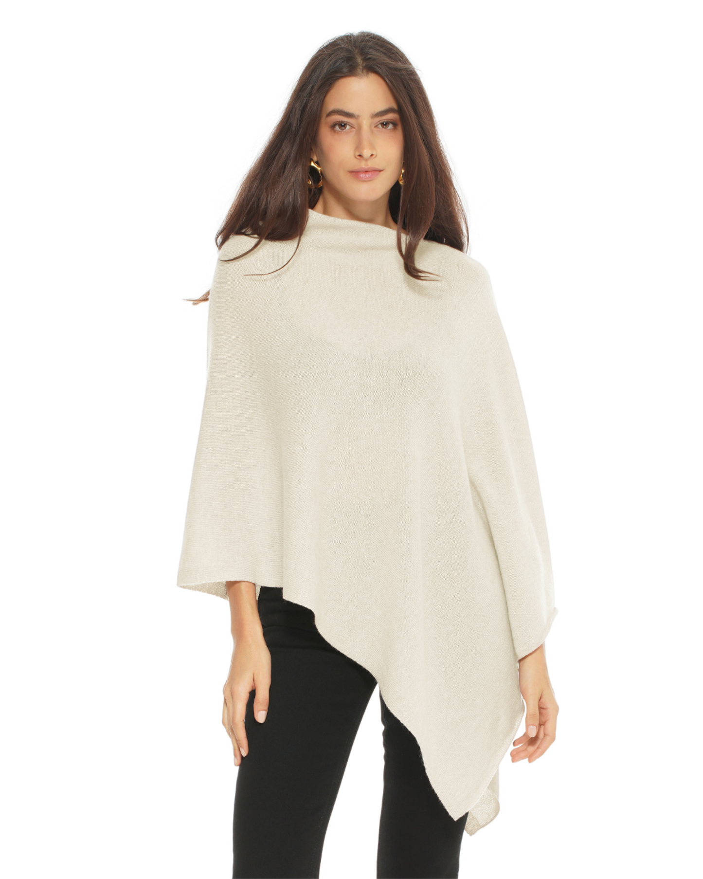 Women's Essential Pure Cashmere Poncho Milk White