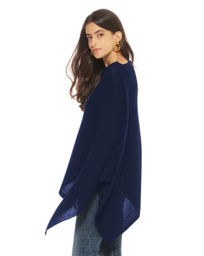 Women's Pure Cashmere Textured Knit Poncho Blue