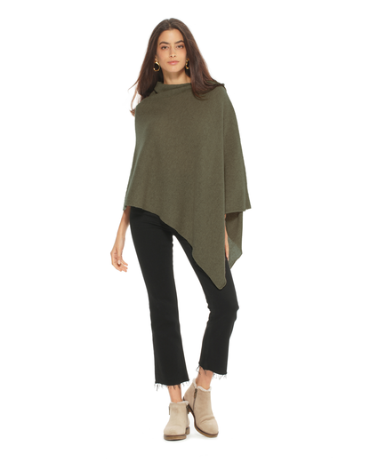 Women's Pure Cashmere Textured Knit Poncho Olive Green