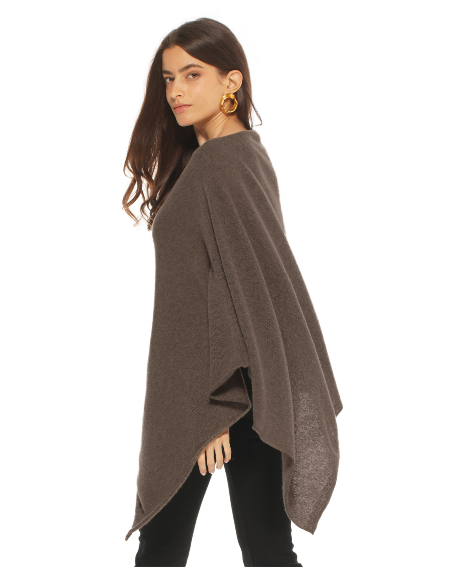 Women's Pure Cashmere Textured Knit Poncho Coffee