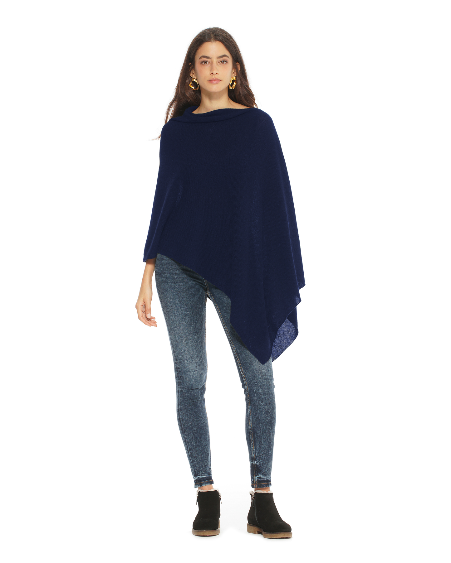 Women's Pure Cashmere Textured Knit Poncho Blue