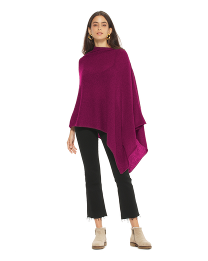 Women's Pure Cashmere Textured Knit Poncho Magenta