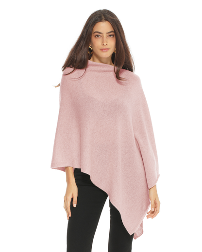 Women's Pure Cashmere Textured Knit Poncho Old Rose