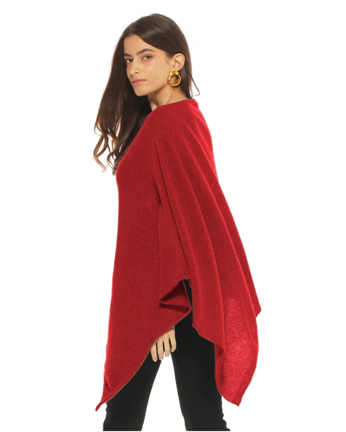 Women's Pure Cashmere Textured Knit Poncho Chianti