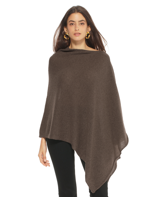 Women's Pure Cashmere Textured Knit Poncho Coffee