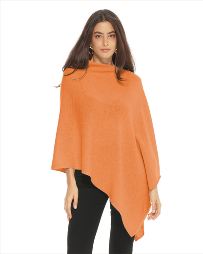Women's Pure Cashmere Textured Knit Poncho Saffron