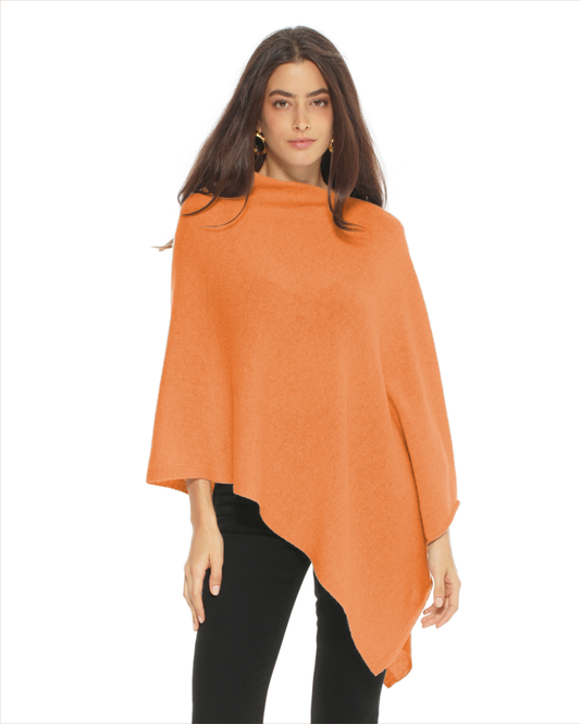 Women's Pure Cashmere Textured Knit Poncho Saffron