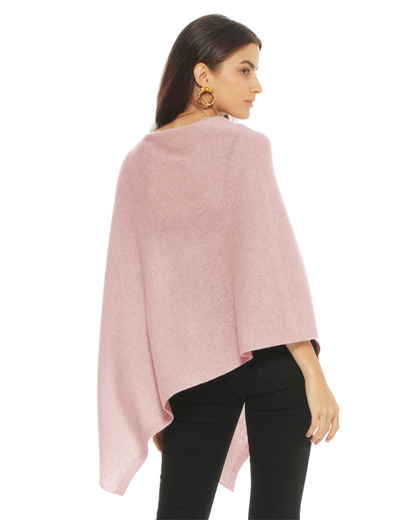 Women's Pure Cashmere Textured Knit Poncho Old Rose