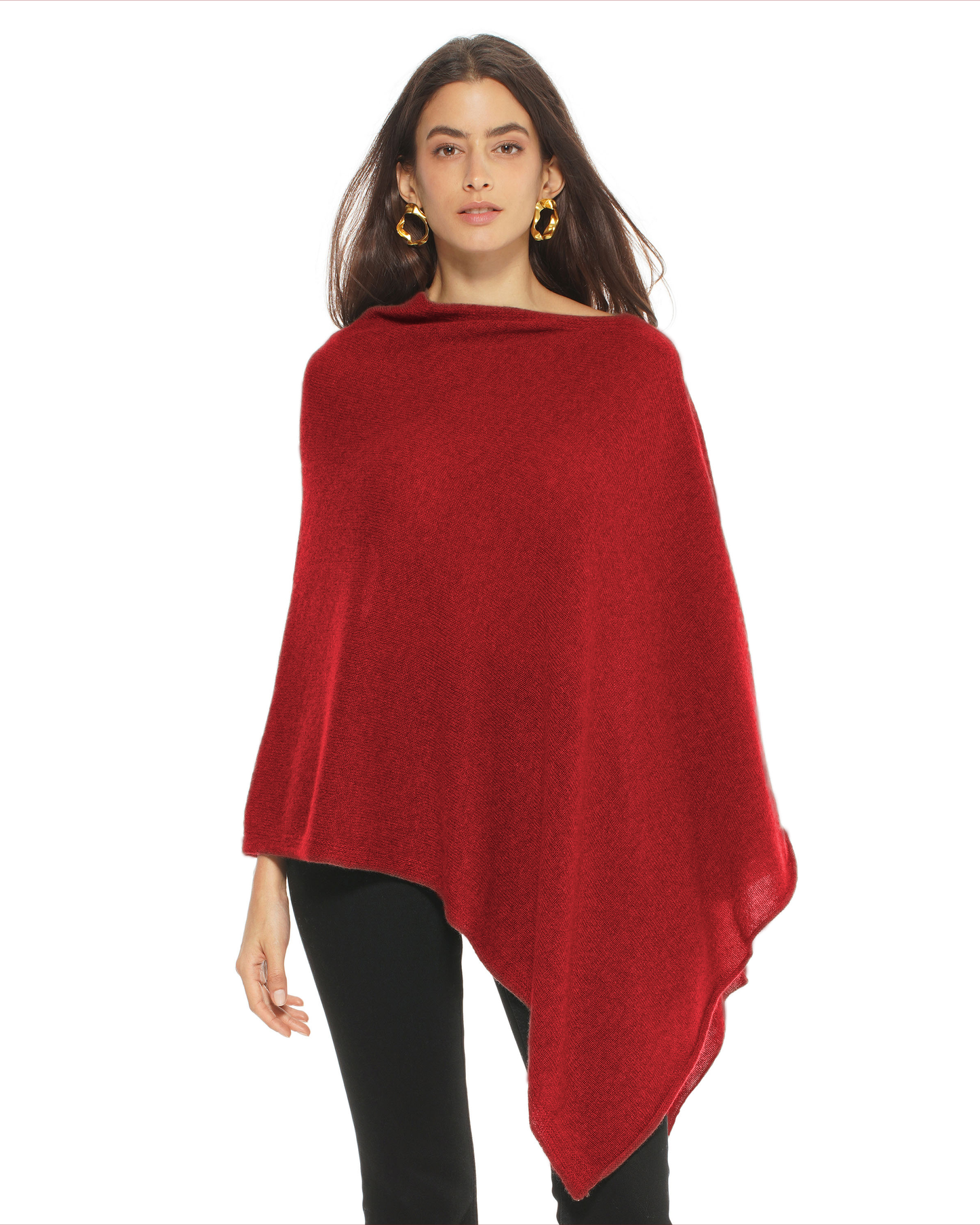 Women's Pure Cashmere Textured Knit Poncho Chianti