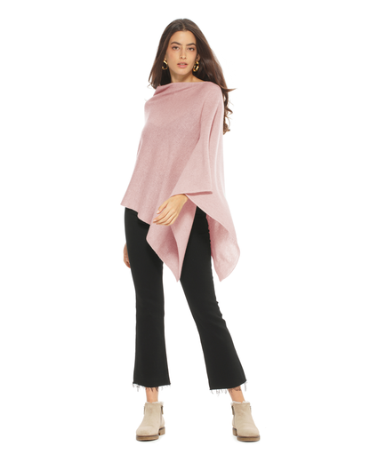 Women's Pure Cashmere Textured Knit Poncho Old Rose