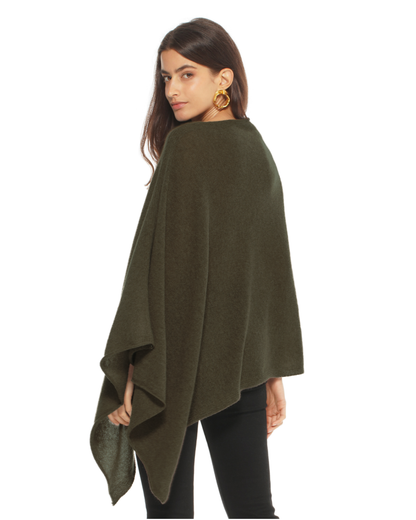 Women's Pure Cashmere Textured Knit Poncho Olive Green